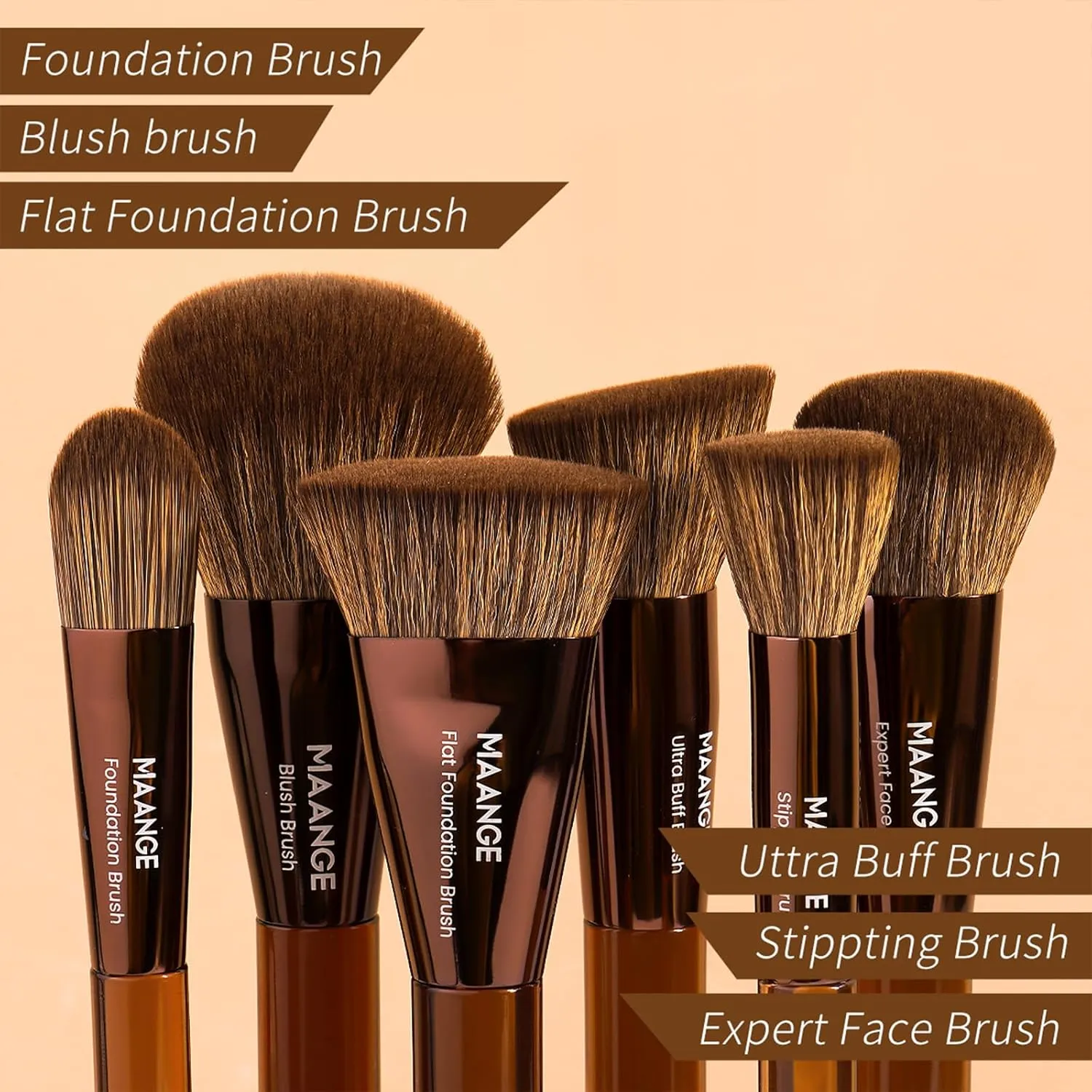 MAANGE 20 PCS Makeup Brushes with Case Professional Makeup Brush Set Premium Synthetic Face Kabuki Foundation Brush Kit (Coffee)
