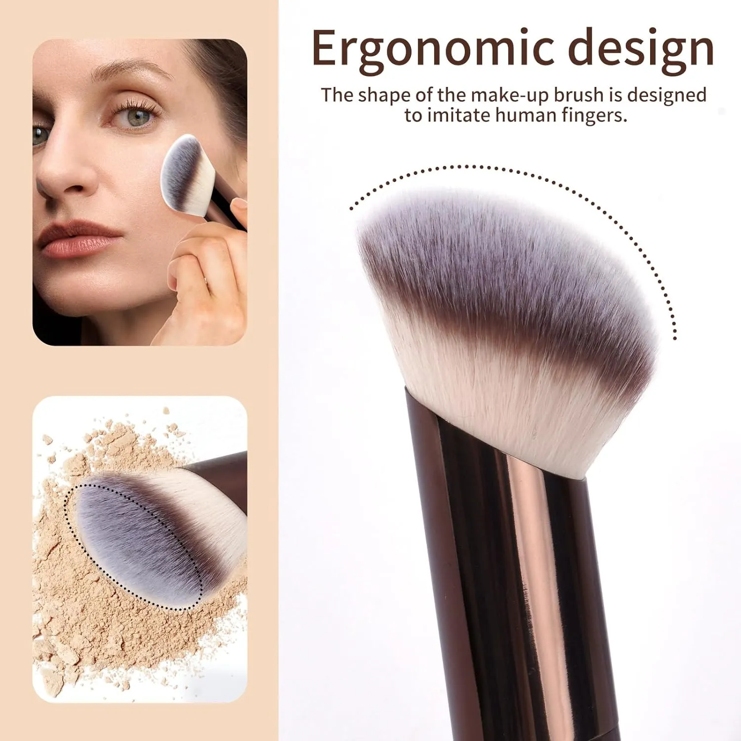 MAANGE 3 PCS Foundation Makeup Brush Set, Double-ended Contour Brush for Liquid Powder Concealer Cream Cosmetics Blending Blush Buffing Face Makeup Tools (Coffee)