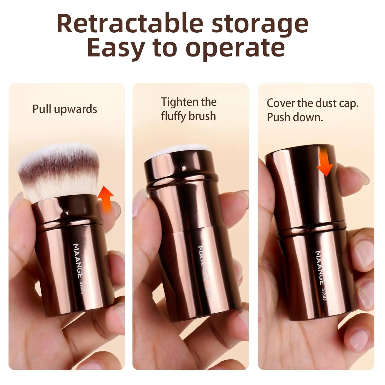 MAANGE 3 PCS Foundation Makeup Brush Set, Double-ended Contour Brush for Liquid Powder Concealer Cream Cosmetics Blending Blush Buffing Face Makeup Tools (Coffee)