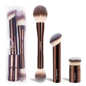 MAANGE 3 PCS Foundation Makeup Brush Set, Double-ended Contour Brush for Liquid Powder Concealer Cream Cosmetics Blending Blush Buffing Face Makeup Tools (Coffee)