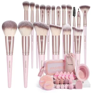 MAANGE 37 Pcs Makeup Brush Set Premium Synthetic Make Up Brushes Foundation Eye Shadow Powder Concealers Brushes Set for Beginners Professional Makeup Tool Set (Pink)