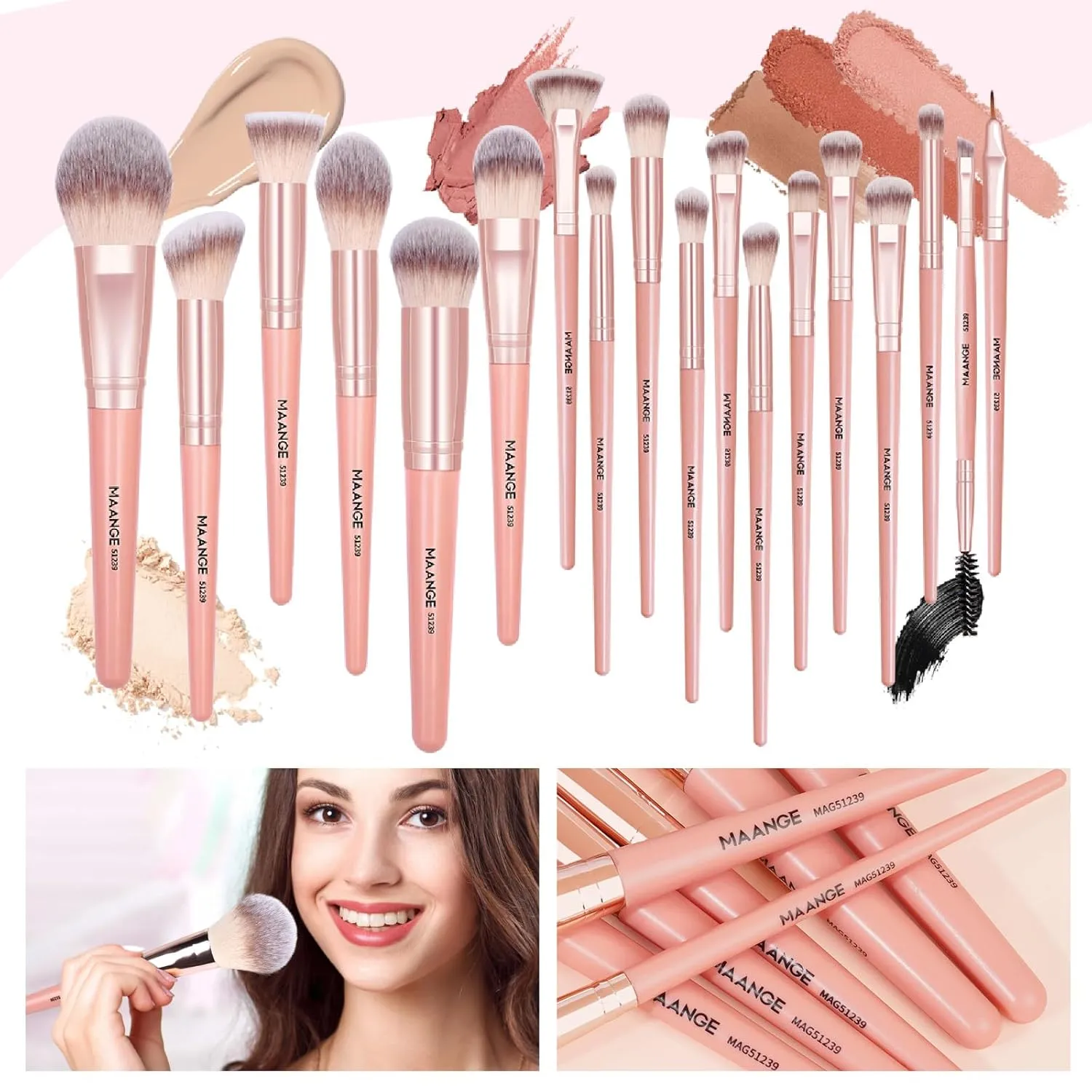 MAANGE 38 Pcs Makeup Brush Set Premium Synthetic Make Up Brushes Soft Foundation Powder Eyeliner Eye Shadow Makeup Brushes Professional Makeup Tool Set (Pink)