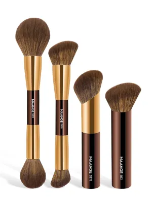 MAANGE 4 PCS Foundation Makeup Brush Set Double-ended Kabuki Brush Contour Brush for Liquid Powder Concealer Cream Cosmetics Blending Blush Face Makeup Tools Kit (Coffee Gold)
