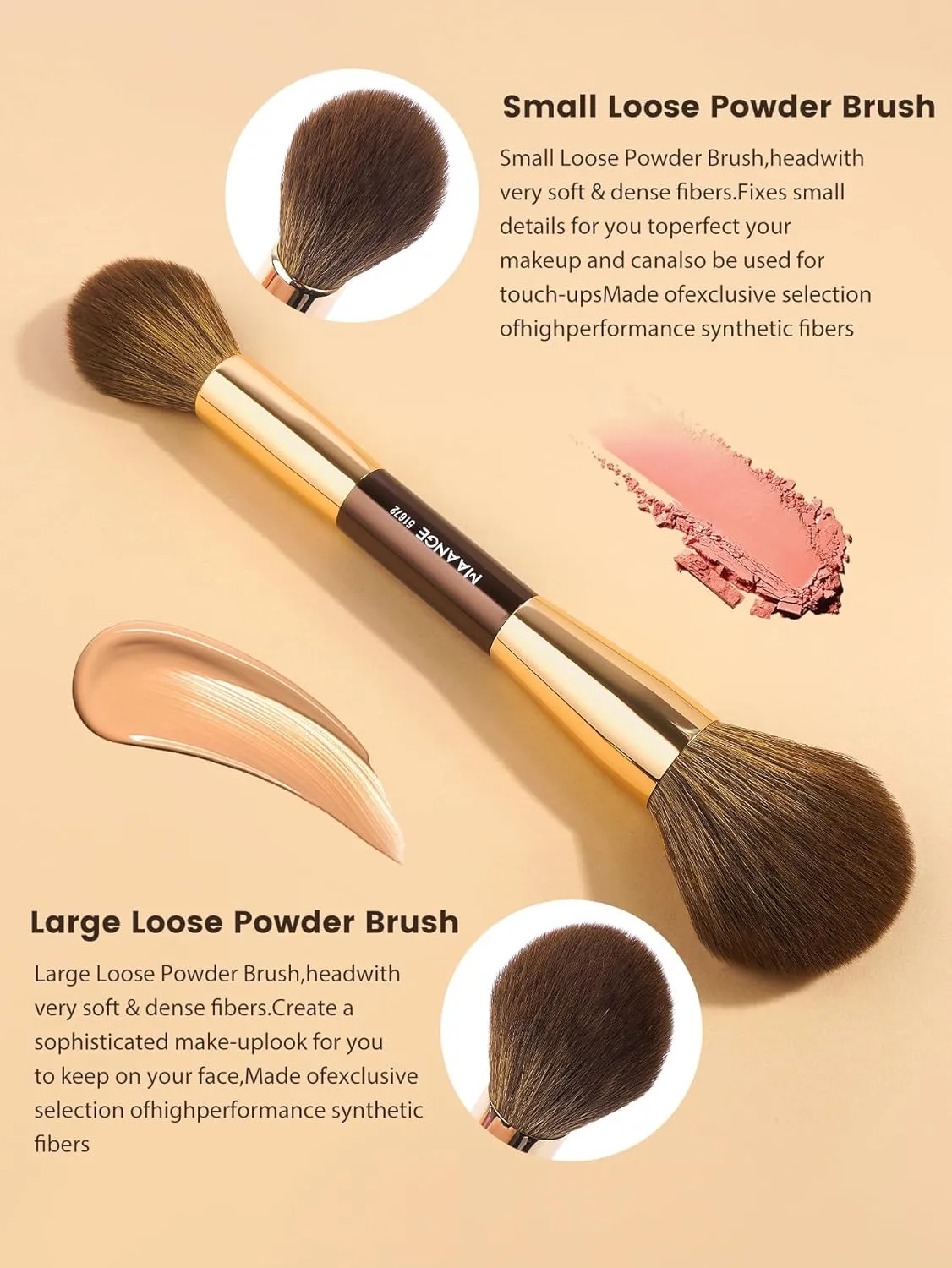 MAANGE 4 PCS Foundation Makeup Brush Set Double-ended Kabuki Brush Contour Brush for Liquid Powder Concealer Cream Cosmetics Blending Blush Face Makeup Tools Kit (Coffee Gold)
