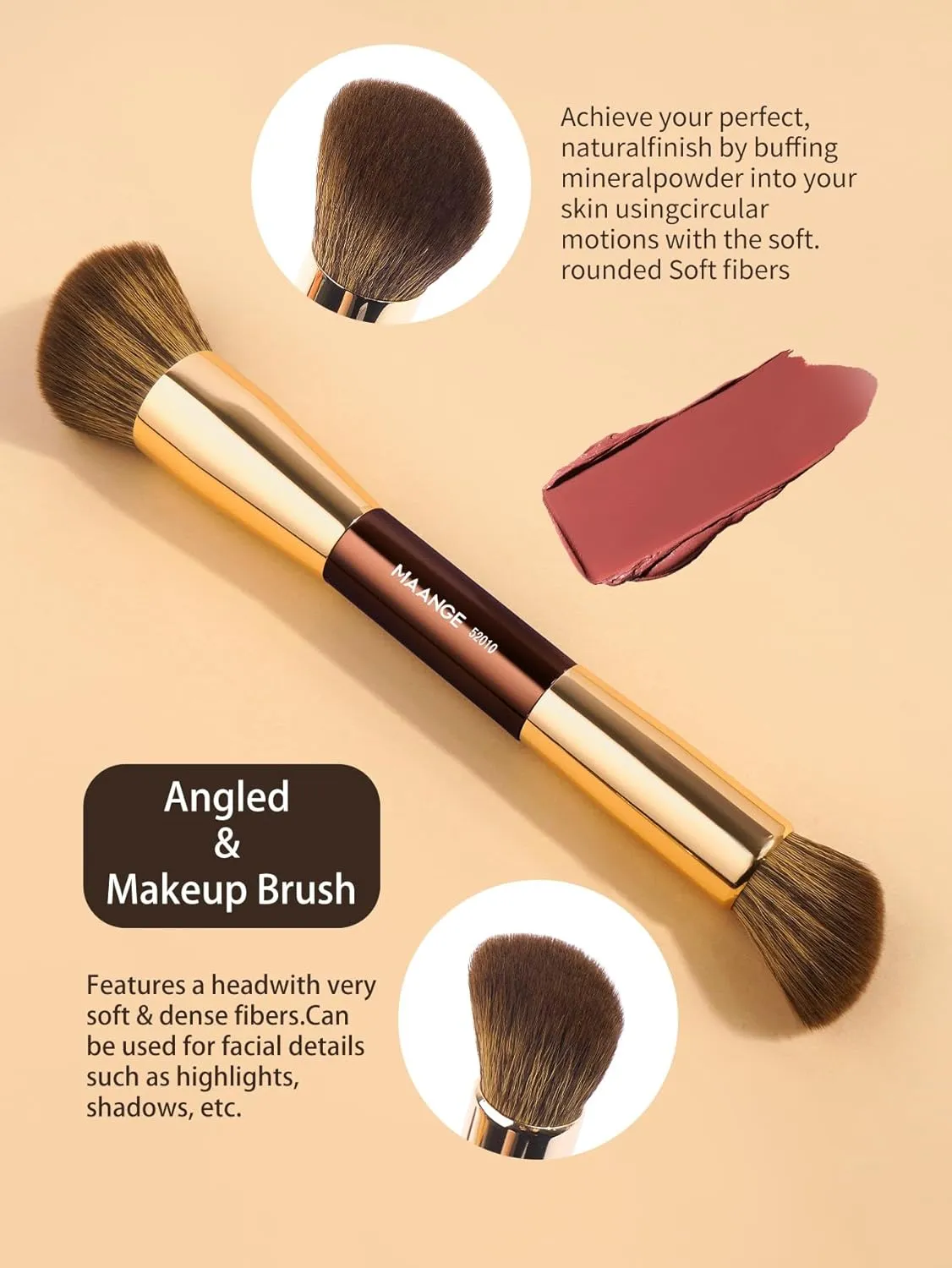 MAANGE 4 PCS Foundation Makeup Brush Set Double-ended Kabuki Brush Contour Brush for Liquid Powder Concealer Cream Cosmetics Blending Blush Face Makeup Tools Kit (Coffee Gold)