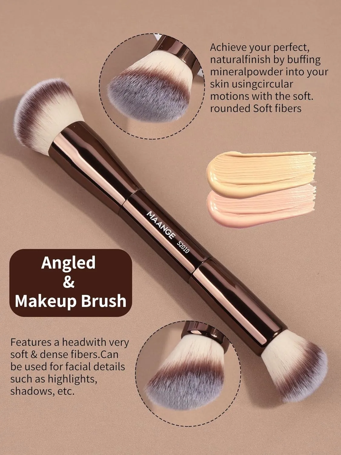 MAANGE 4 PCS Foundation Makeup Brush Set Double-ended Kabuki Brush Contour Brush for Liquid Powder Concealer Cream Cosmetics Blending Blush Face Makeup Tools Kit (Coffee)
