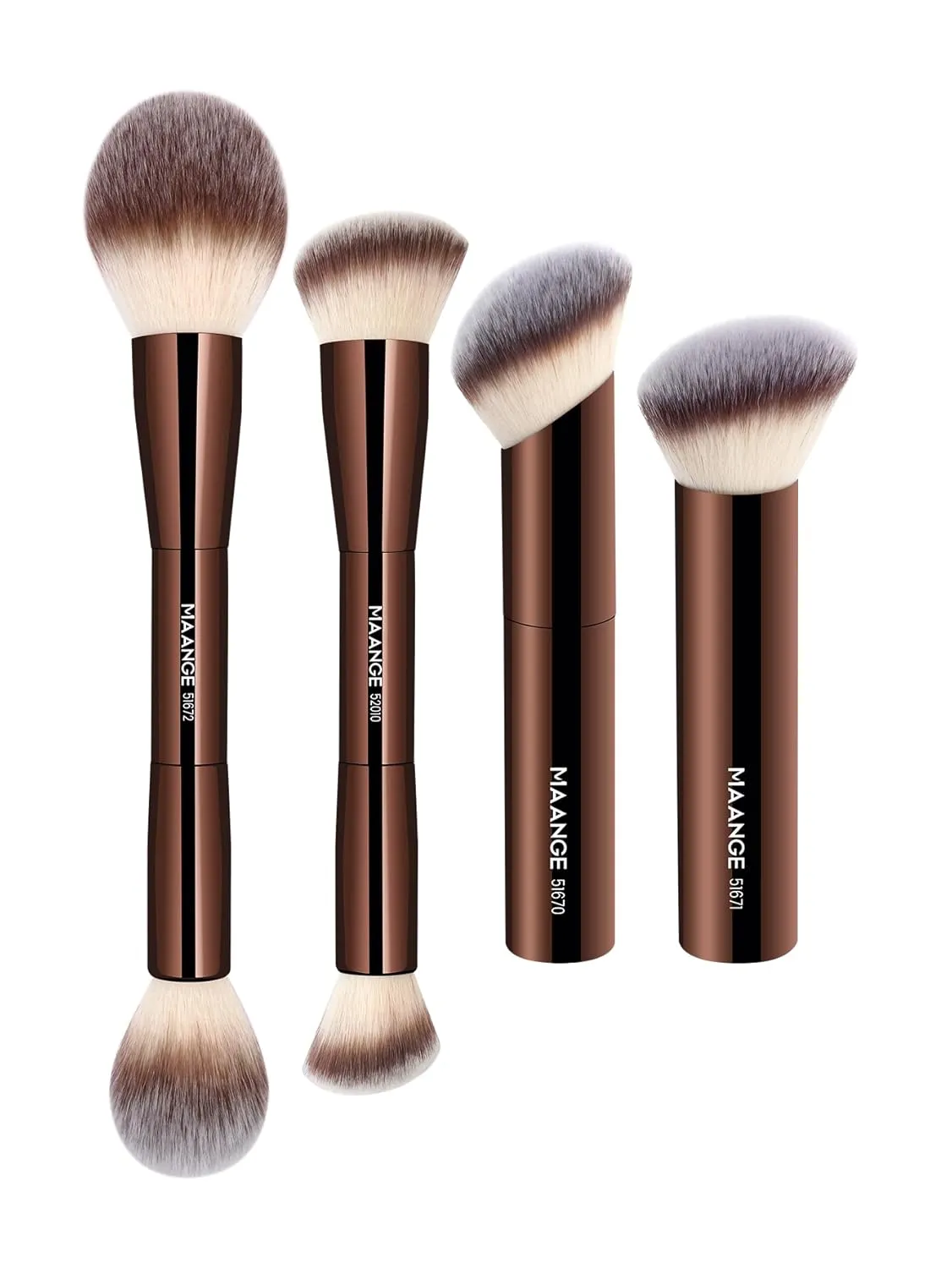 MAANGE 4 PCS Foundation Makeup Brush Set Double-ended Kabuki Brush Contour Brush for Liquid Powder Concealer Cream Cosmetics Blending Blush Face Makeup Tools Kit (Coffee)