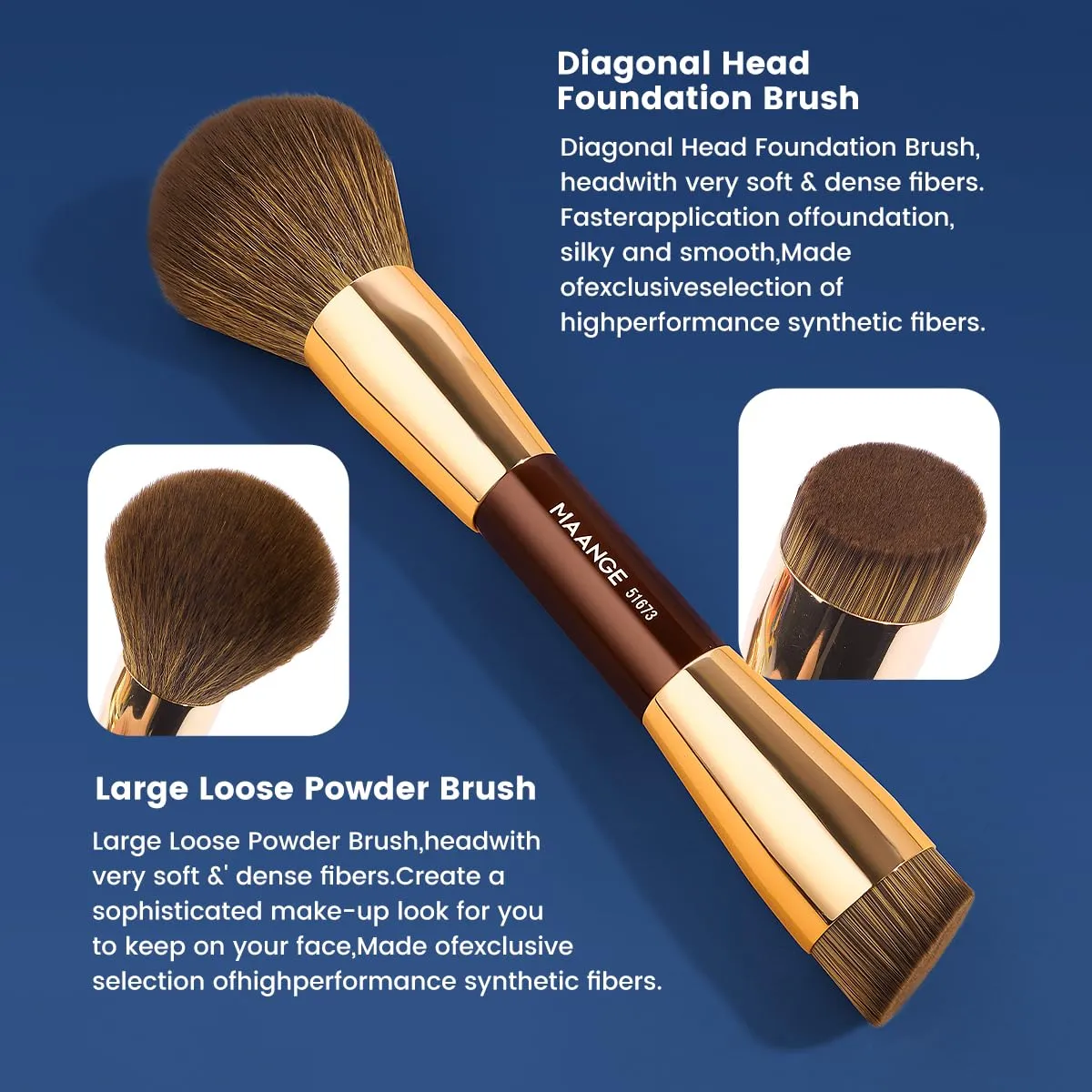MAANGE 7pcs Makeup Brush Set Double Sided Kabuki Makeup Brushes Contour Brush for Foundation Liquid Powder Concealer Cream Cosmetics Bronzer Blending Blush Buffing Makeup Tools (Coffee Gold)