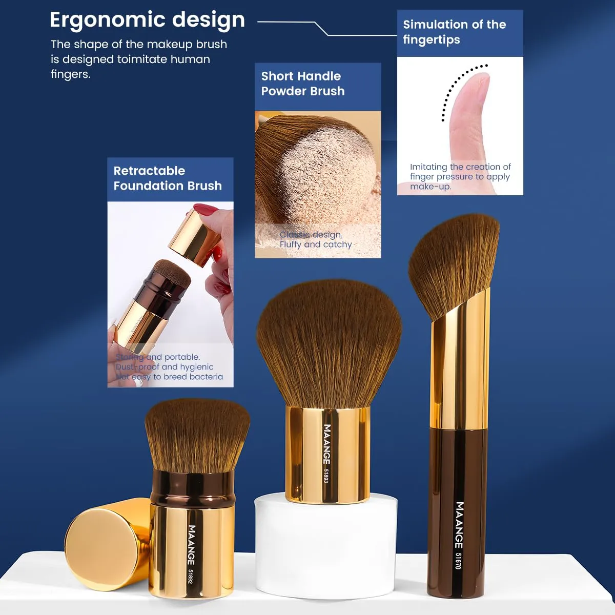 MAANGE 7pcs Makeup Brush Set Double Sided Kabuki Makeup Brushes Contour Brush for Foundation Liquid Powder Concealer Cream Cosmetics Bronzer Blending Blush Buffing Makeup Tools (Coffee Gold)