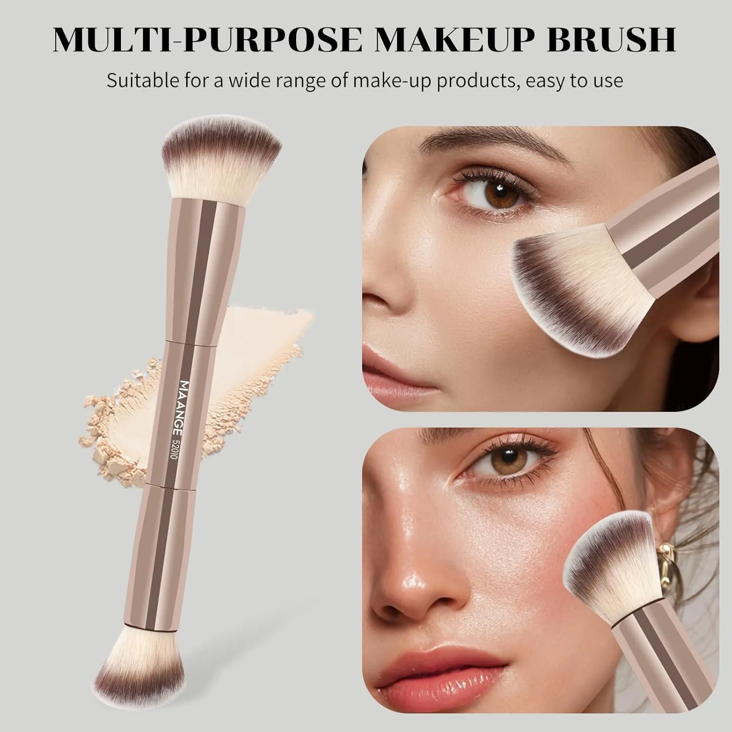 MAANGE 7pcs Makeup Brush Set Double Sided Kabuki Makeup Brushes Contour Brush for Foundation Liquid Powder Concealer Cream Cosmetics Bronzer Blending Blush Buffing Makeup Tools (Gold)