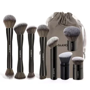 MAANGE 8 Pcs Makeup Brushes with Bag, Double-End Multi-functional Makeup Brushes for Blending Liquid Powder Concealer Cream Blush Buffe, Black
