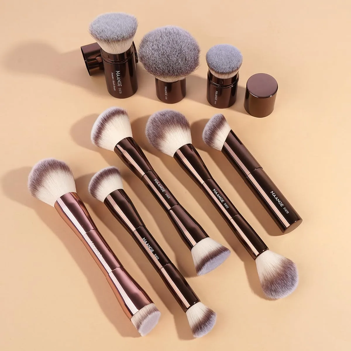 MAANGE 8 Pcs Makeup Brushes with Bag, Double-End Multi-functional Makeup Brushes for Blending Liquid Powder Concealer Cream Blush (Coffee Brown)