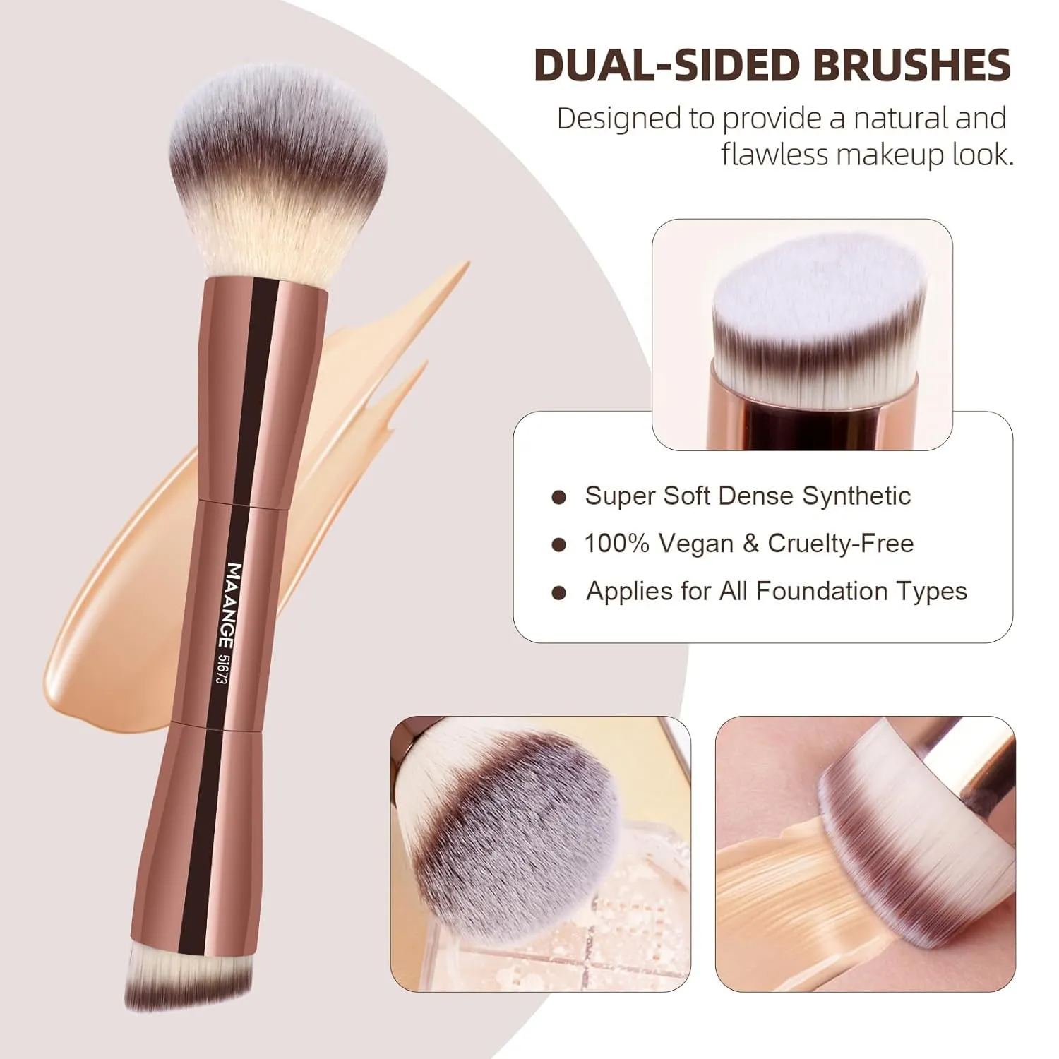 MAANGE 8 Pcs Makeup Brushes with Bag, Double-End Multi-functional Makeup Brushes for Blending Liquid Powder Concealer Cream Blush (Coffee Brown)