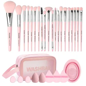 MAANGE Makeup Brush Set 30 Pcs Premium Synthetic Makeup Brushes Foundation Eye Shadow Powder Concealers Highlight Blending Brush Professional Make Up Brush Kit (Pink)
