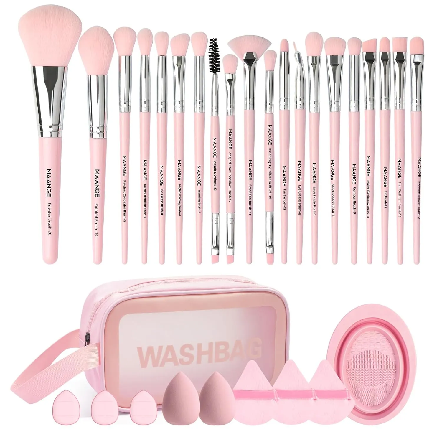 MAANGE Makeup Brush Set 30 Pcs Premium Synthetic Makeup Brushes Foundation Eye Shadow Powder Concealers Highlight Blending Brush Professional Make Up Brush Kit (Pink)