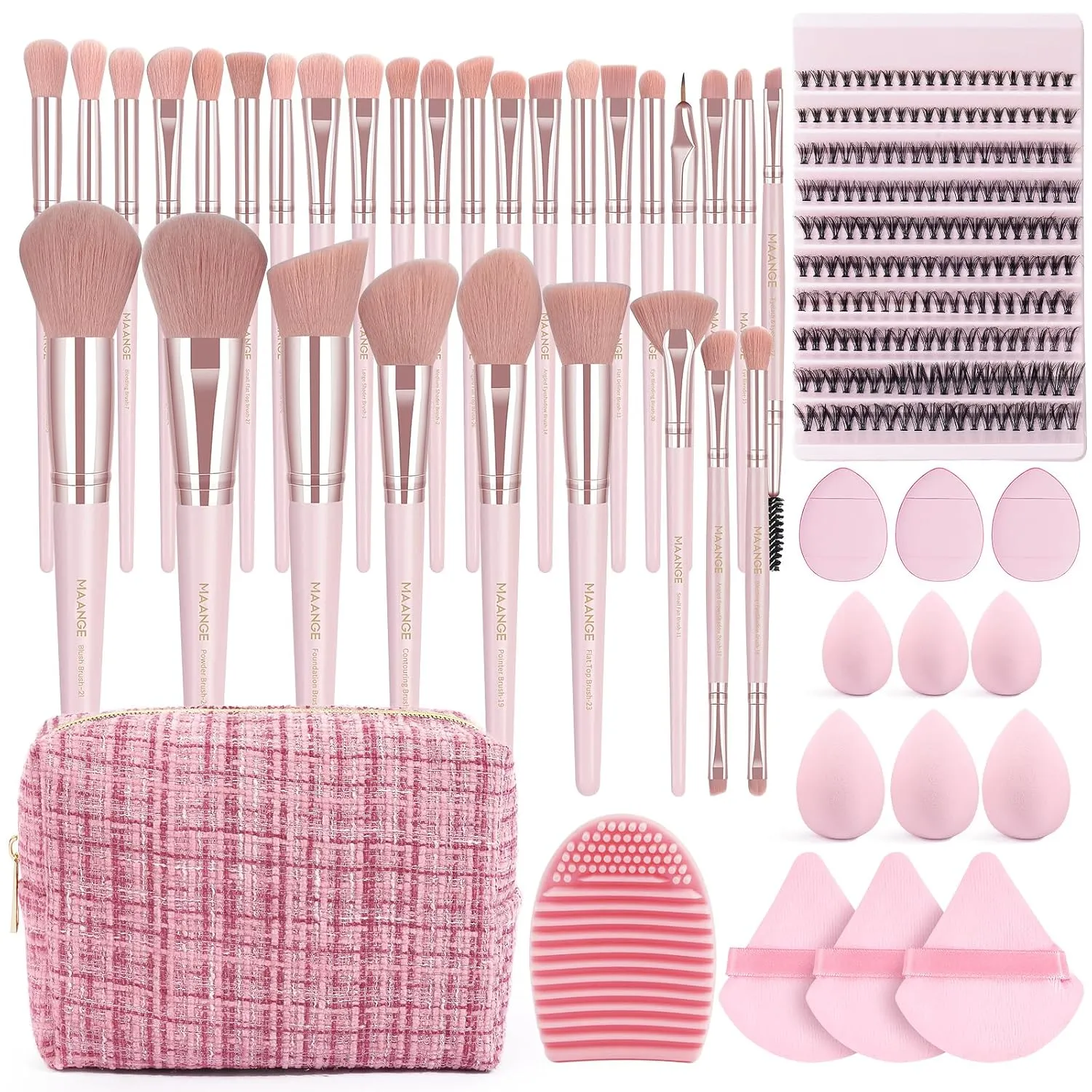 MAANGE Makeup Brush Set 45 Pcs Makeup Tool Set Premium Synthetic Foundation Powder Concealers Eye shadows Blush Makeup Brushes with Bag(Pink)