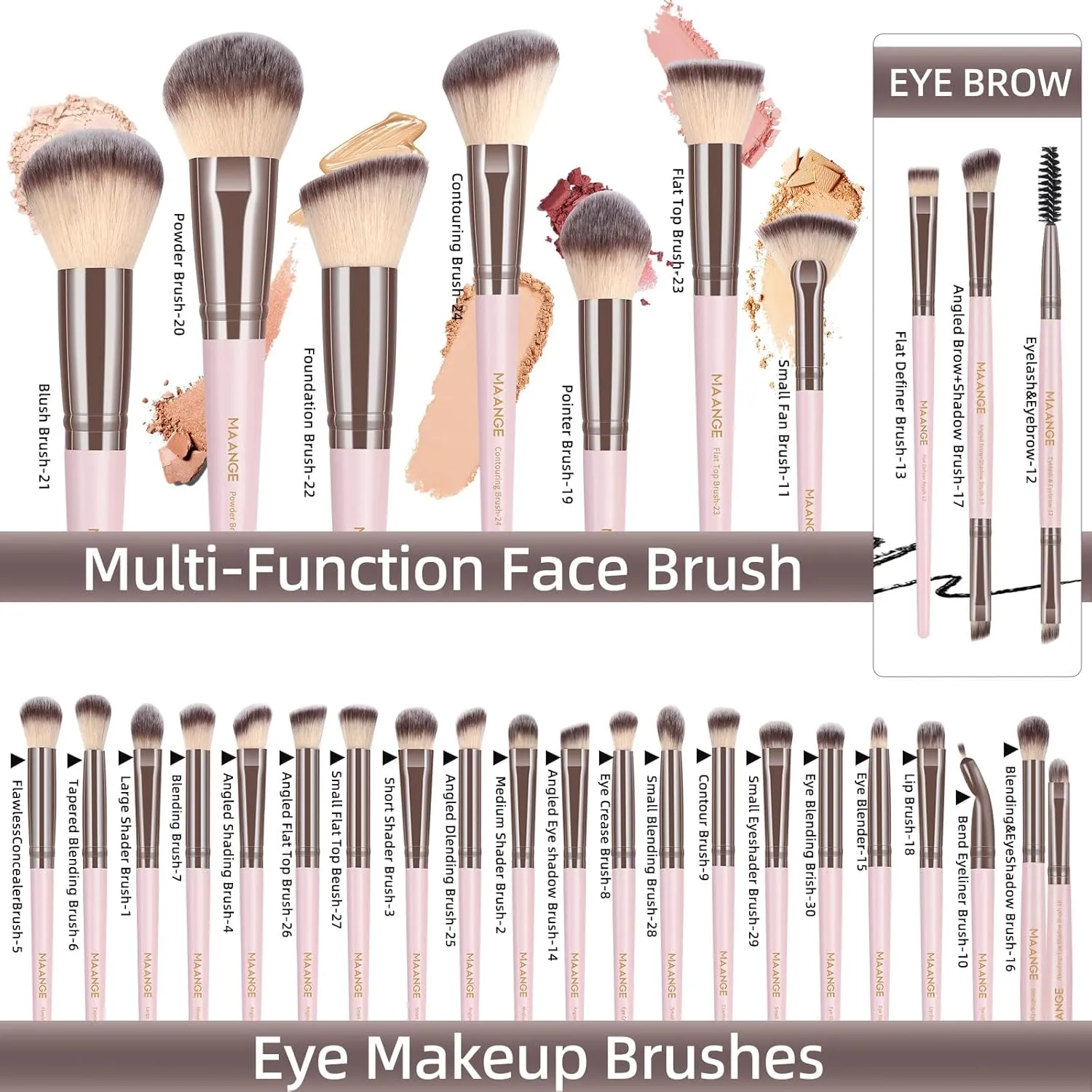 MAANGE Makeup Brush Set, 51 Pcs Makeup Tool Set Premium Synthetic Foundation Powder Concealers Eye shadows Blush Makeup Brushes (Pink)