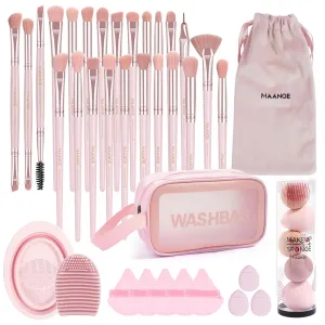 MAANGE Makeup Brushes, 41 Pcs Premium Synthetic Makeup Brush Set Contour Blush Concealers Eye Shadow Eyeliner Blending Make Up Brush Kit (Pink, 41 Piece Set)