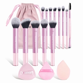 MAANGE 16PCS Makeup Brush Set Travel Makeup Brushes for Liquid Powder Contour Concealer Cream Cosmetics Blending Eyeshadow Eyeliner (Pink)
