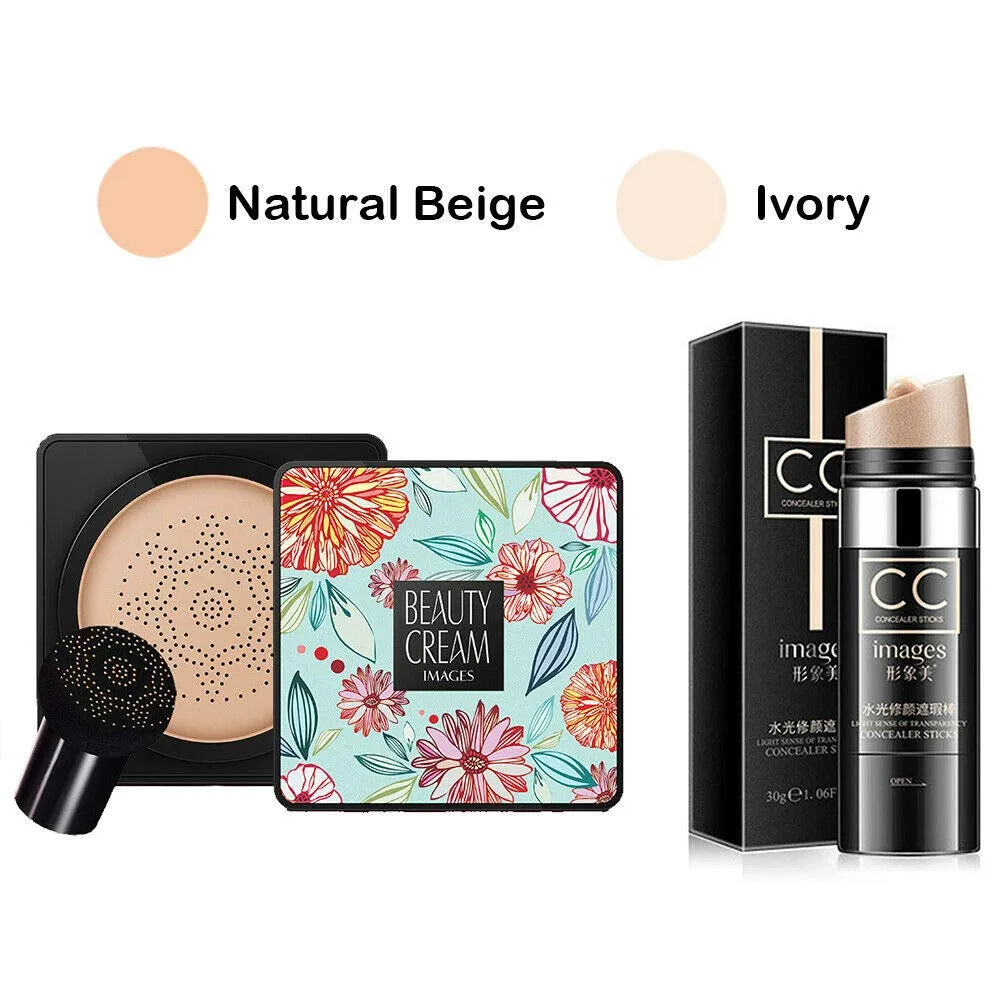 Magik Images Mushroom Head Air Cushion BB CC Cream Concealer Foundation Stick Moisturizing (Cushion BB CC Stick, Natural Beige)