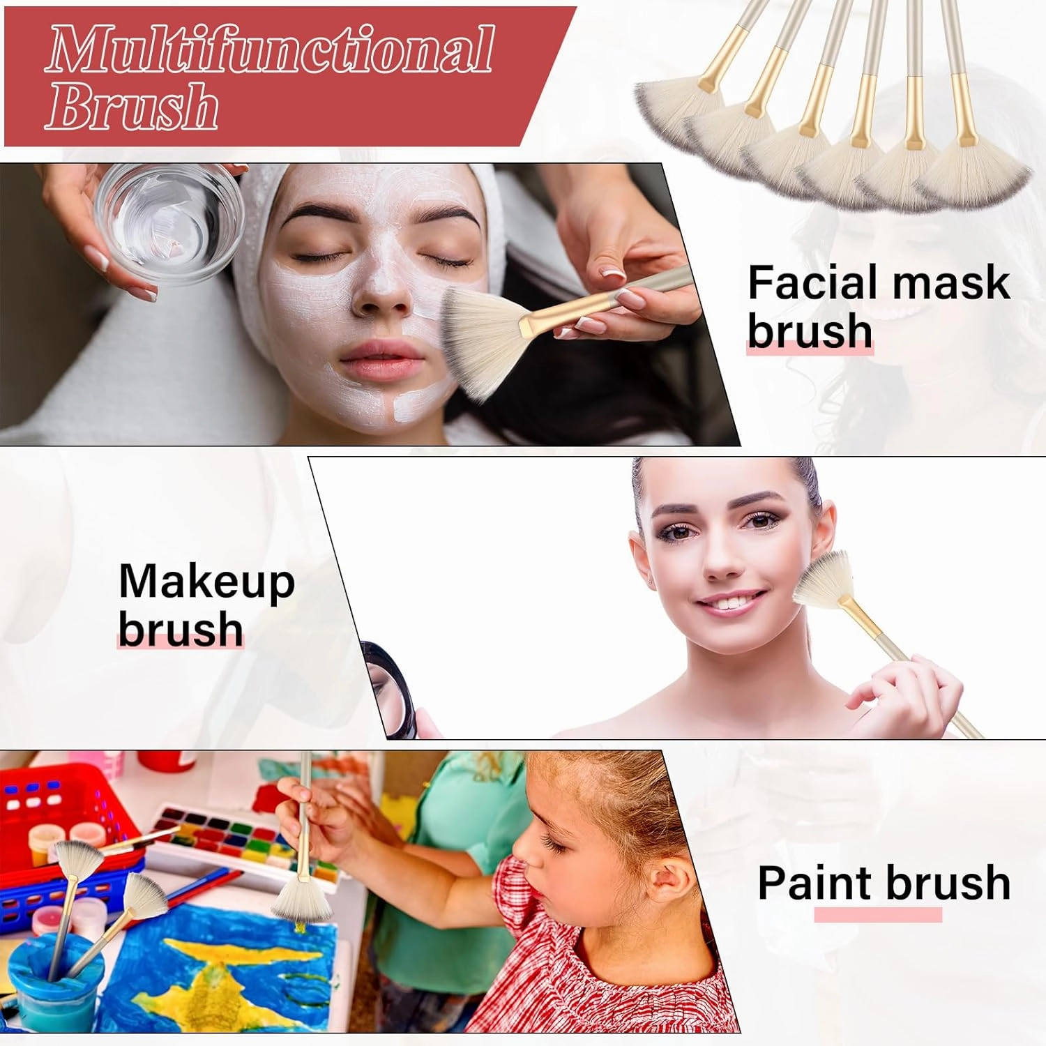 Maitys 100 Pieces Fan Brushes, Soft Blush Makeup Brush, Esthetician Brush, Mask Acid Applicator Brush Tools for Women Girls Peel Mask Makeup for Mud Cream (Champagne, 2.3x7.9 Inch)