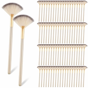 Maitys 100 Pieces Fan Brushes, Soft Blush Makeup Brush, Esthetician Brush, Mask Acid Applicator Brush Tools for Women Girls Peel Mask Makeup for Mud Cream (Champagne, 2.3x7.9 Inch)