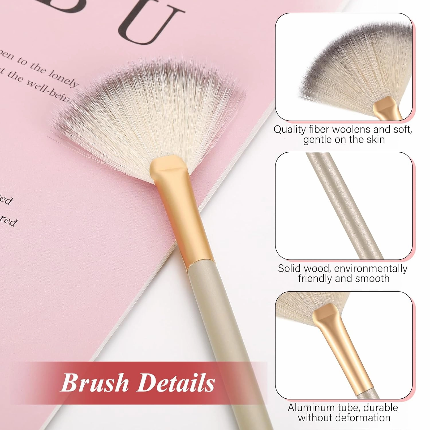 Maitys 100 Pieces Fan Brushes, Soft Blush Makeup Brush, Esthetician Brush, Mask Acid Applicator Brush Tools for Women Girls Peel Mask Makeup for Mud Cream (Champagne, 2.3x7.9 Inch)