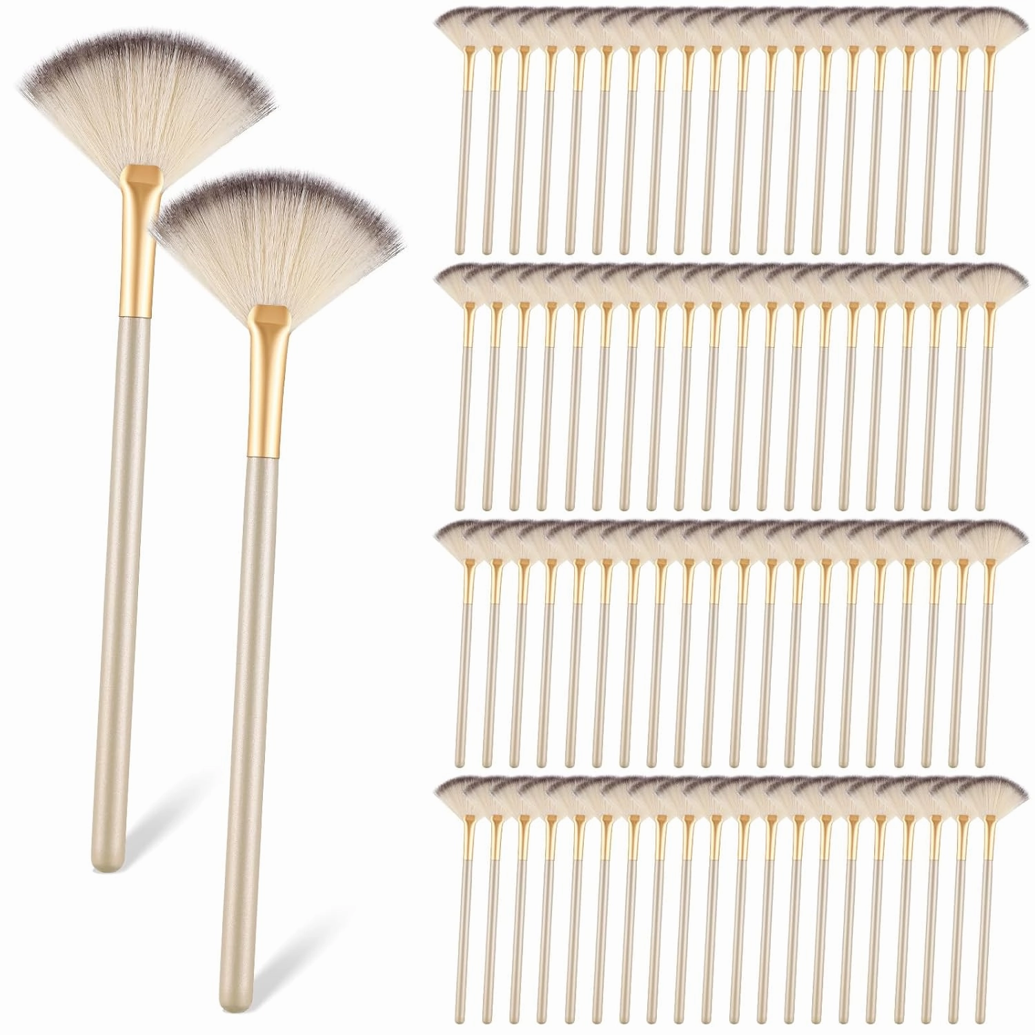 Maitys 100 Pieces Fan Brushes, Soft Blush Makeup Brush, Esthetician Brush, Mask Acid Applicator Brush Tools for Women Girls Peel Mask Makeup for Mud Cream (Champagne, 2.3x7.9 Inch)