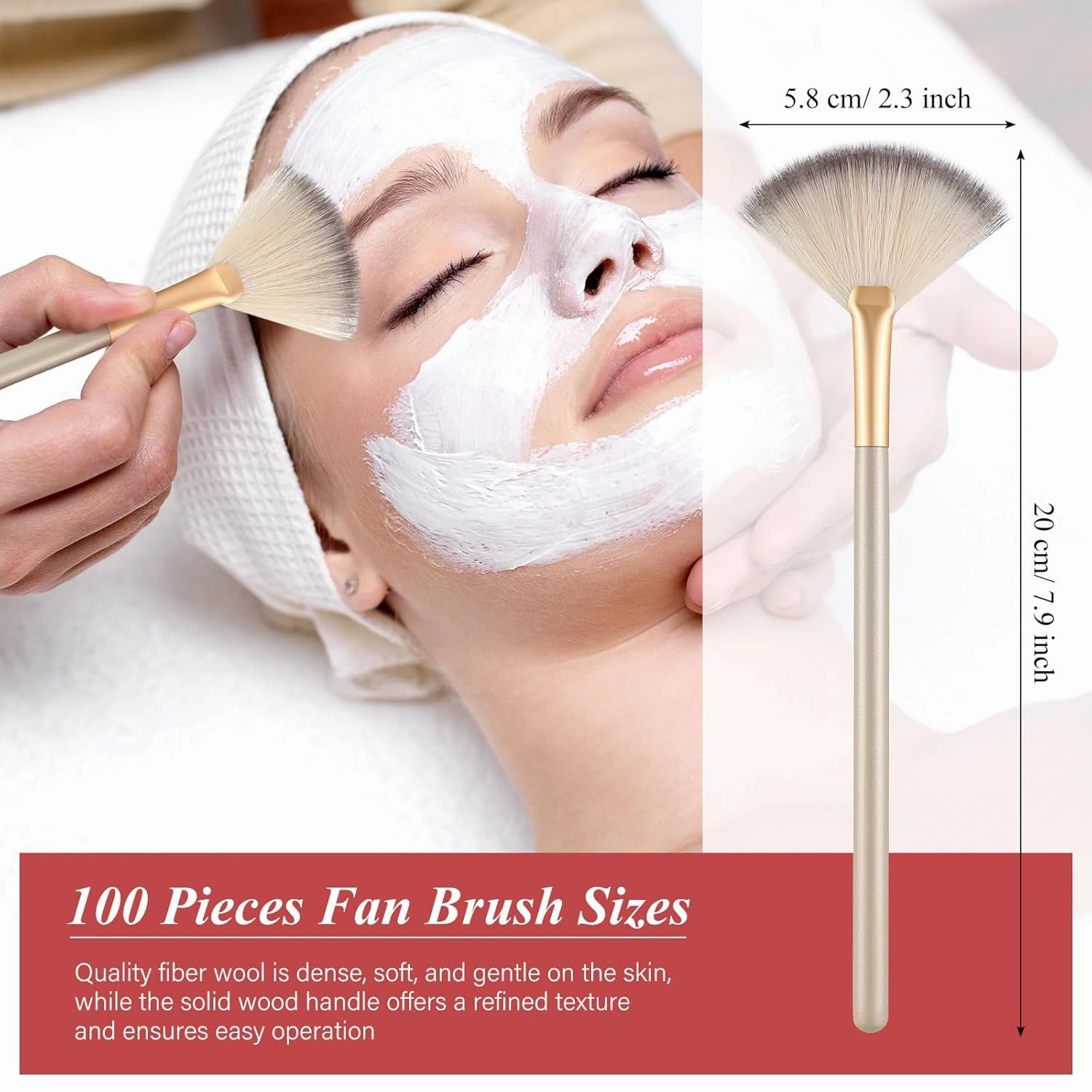 Maitys 100 Pieces Fan Brushes, Soft Blush Makeup Brush, Esthetician Brush, Mask Acid Applicator Brush Tools for Women Girls Peel Mask Makeup for Mud Cream (Champagne, 2.3x7.9 Inch)