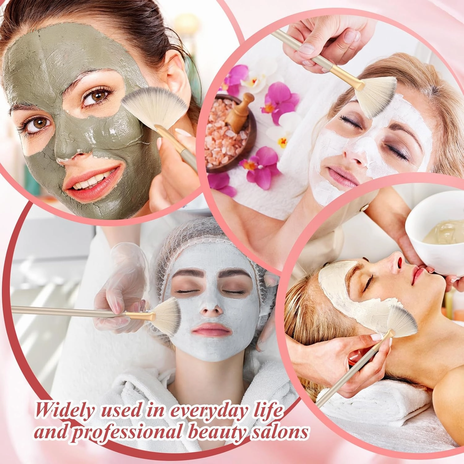 Maitys 100 Pieces Fan Brushes, Soft Blush Makeup Brush, Esthetician Brush, Mask Acid Applicator Brush Tools for Women Girls Peel Mask Makeup for Mud Cream (Champagne, 2.3x7.9 Inch)