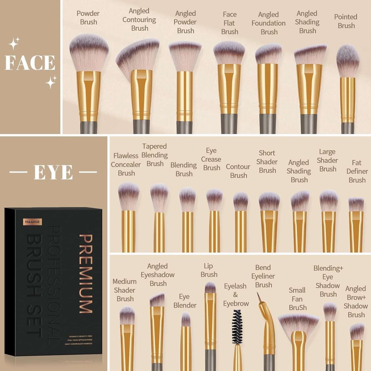Make up Brushes Set 25Pcs Professional Makeup Brushes Foundation Blush Angle Eyeliner Blending Concealers Eyeshadow Brush Premium Synthetic Makeup Brush Set with Gift Box(Brown)