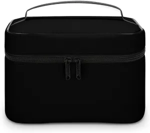 Makeup Bag, Black Solid Color Travel Cosmetic Bag Makeup Organizer Case Large Capacity Portable Zipper Toiletry Bag for Women