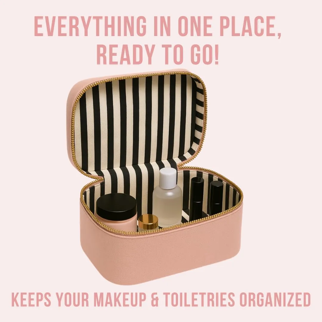 Makeup Bag for Women | Cosmetic Bag Organizer for Girls | Makeup Pouch for Traveling | Toiletry Bags for Women | Make Up Travel Pouches | Pink/Blush
