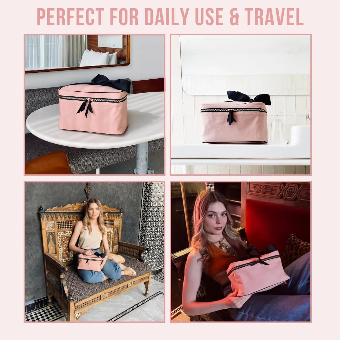 Makeup Bag for Women | Cosmetic Bag Organizer for Girls | Makeup Pouch for Traveling | Toiletry Bags for Women | Make Up Travel Pouches | Pink/Blush