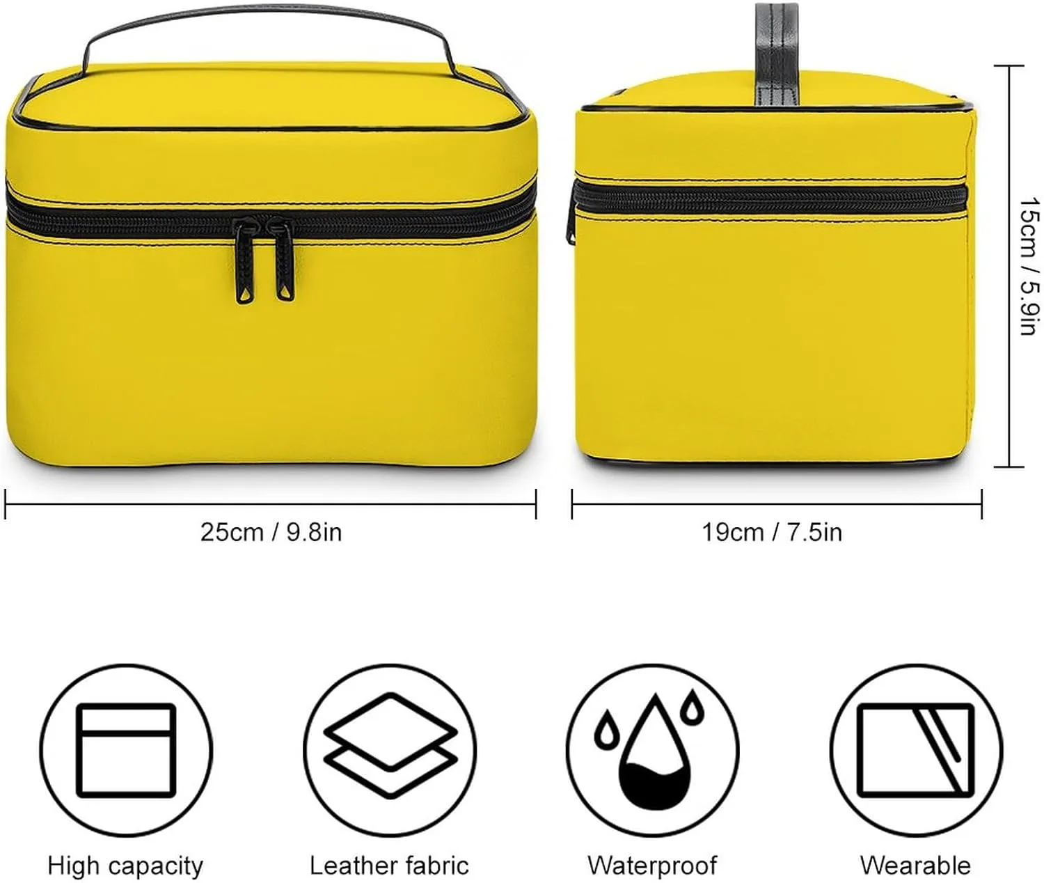 Makeup Bag, Lemon Yellow Solid Color Travel Cosmetic Bag Makeup Organizer Case Large Capacity Portable Zipper Toiletry Bag for Women