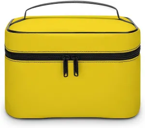 Makeup Bag, Lemon Yellow Solid Color Travel Cosmetic Bag Makeup Organizer Case Large Capacity Portable Zipper Toiletry Bag for Women