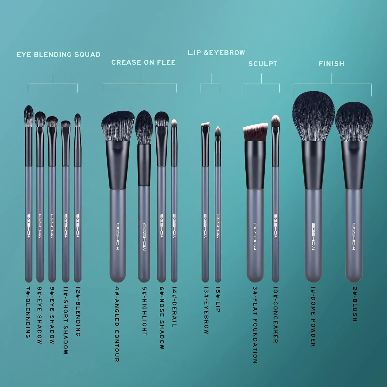 Makeup Brush Set, EIGSHOW Professional Makeup Brushes Foundation Powder Concealers Eye Shadows 15 Piece for Eye Face Liquid Cream Cosmetics Kit (GREY)