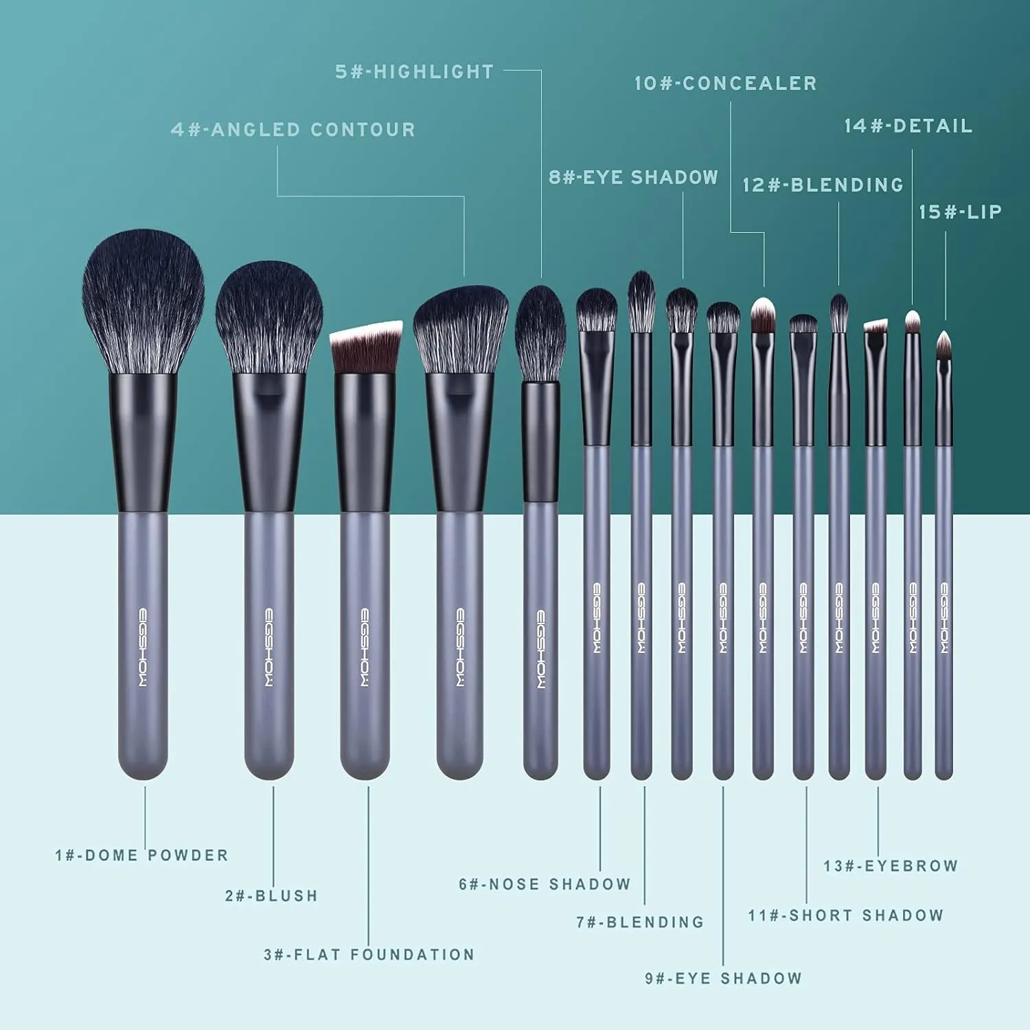 Makeup Brush Set, EIGSHOW Professional Makeup Brushes Foundation Powder Concealers Eye Shadows 15 Piece for Eye Face Liquid Cream Cosmetics Kit (GREY)