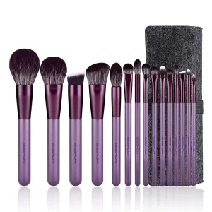 Makeup Brush Set, EIGSHOW Professional Makeup Brushes Kit Foundation Powder Concealers Eye Shadows Makeup 15 Piece for Eye Face Liquid Cream Cosmetics Brushes Kit, Gift for Women, Travel Set(Purple)