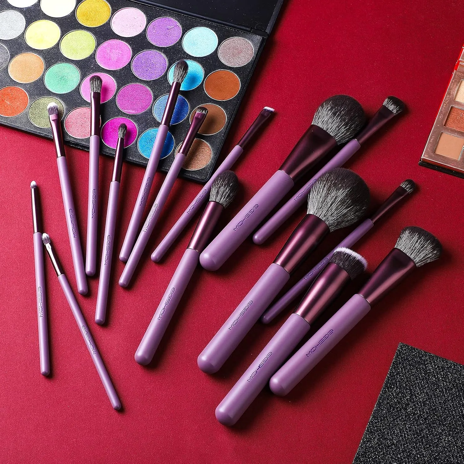 Makeup Brush Set, EIGSHOW Professional Makeup Brushes Kit Foundation Powder Concealers Eye Shadows Makeup 15 Piece for Eye Face Liquid Cream Cosmetics Brushes Kit, Gift for Women, Travel Set(Purple)