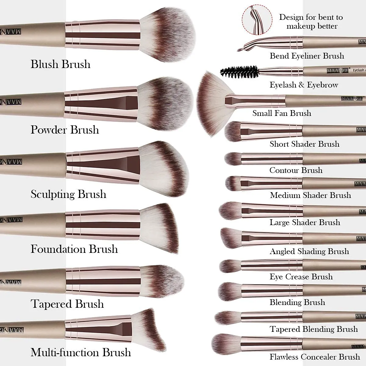 Makeup Brushes, 18 Pcs Professional Premium Synthetic Makeup Brush Set with Case, Foundation Kabuki Eye Travel Make up Brushes sets (Champagne Gold)