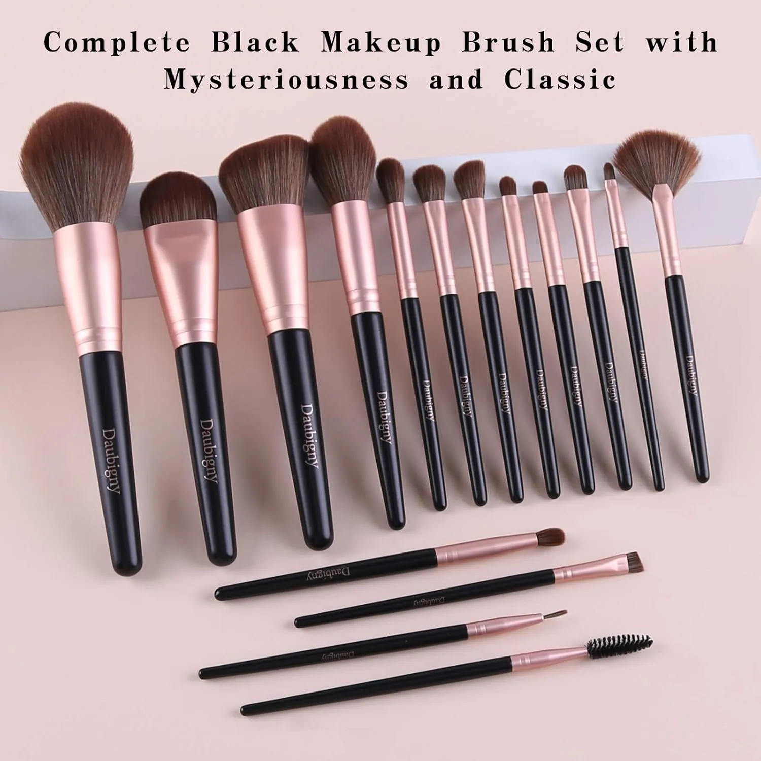 Makeup Brushes, Daubigny 16Pcs Premium Synthetic Makeup Brush Set with Professional Foundation Brushes Powder Concealers Eye shadows Blush Makeup Brush for Perfect Makeup (Black)