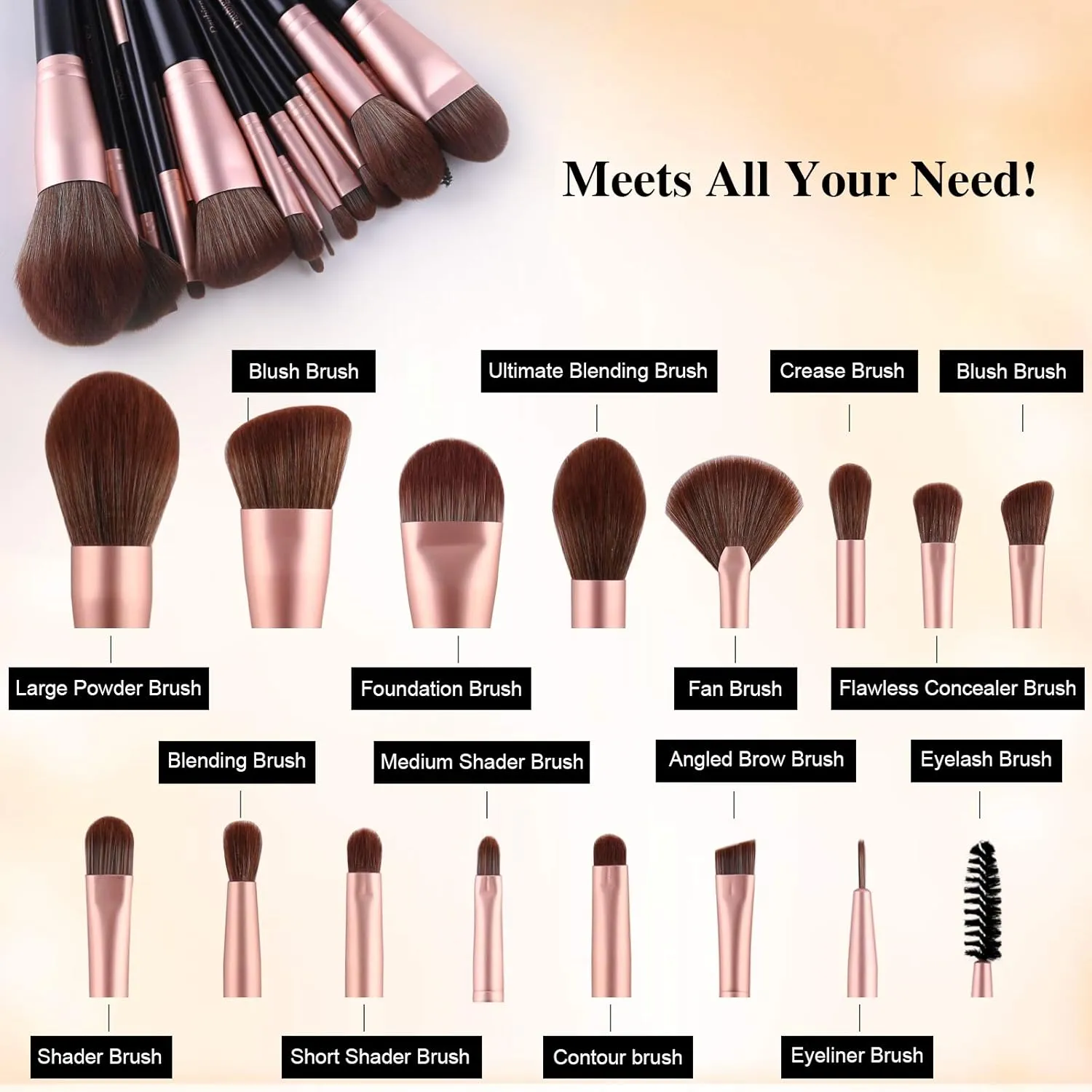 Makeup Brushes, Daubigny 16Pcs Premium Synthetic Makeup Brush Set with Professional Foundation Brushes Powder Concealers Eye shadows Blush Makeup Brush for Perfect Makeup (Black)