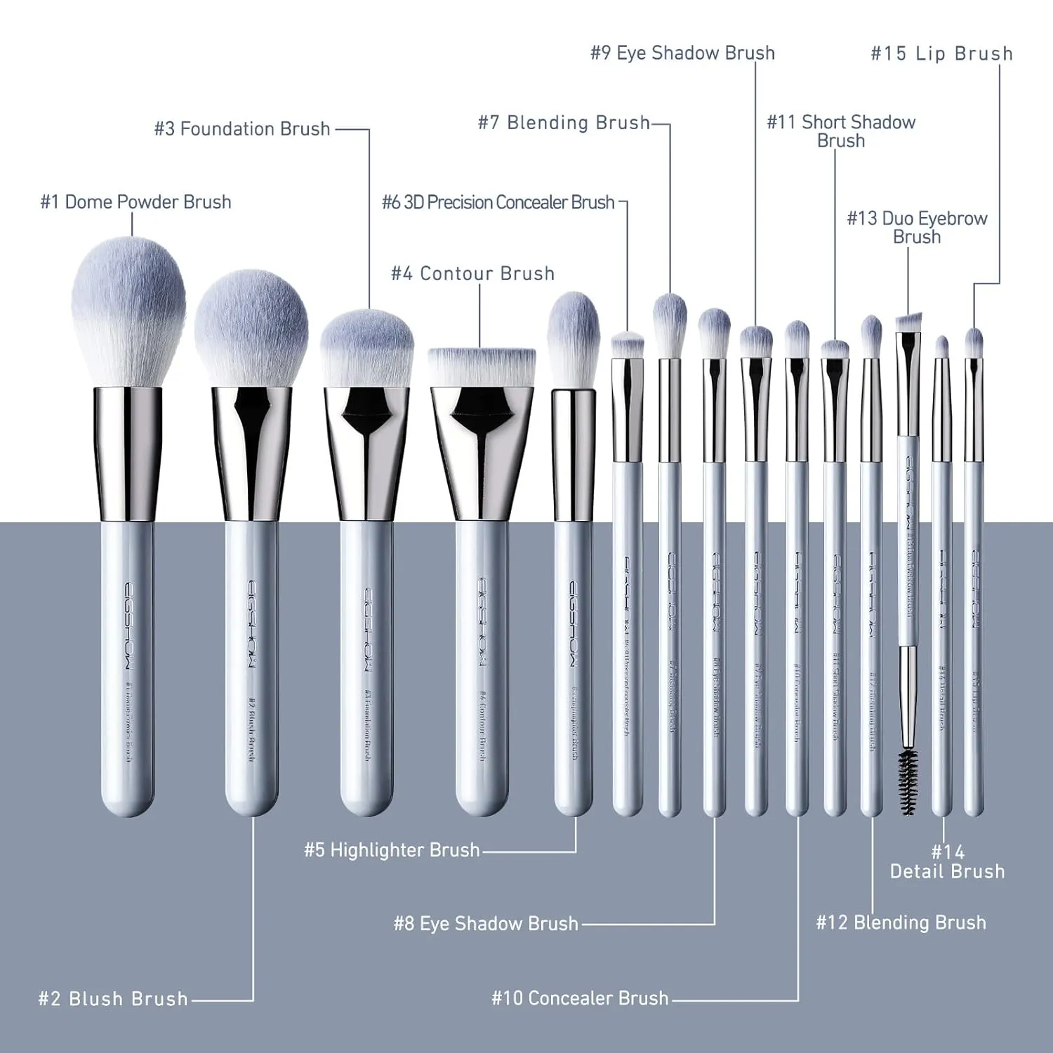 Makeup Brushes, EIGSHOW 15pcs Professional Makeup Brush Set Premium Synthetic Kabuki Brush Foundation Contour Concealers Blush Eye Shadow Brush Kit With Case, Guide Best Gift for Women, Travel Set