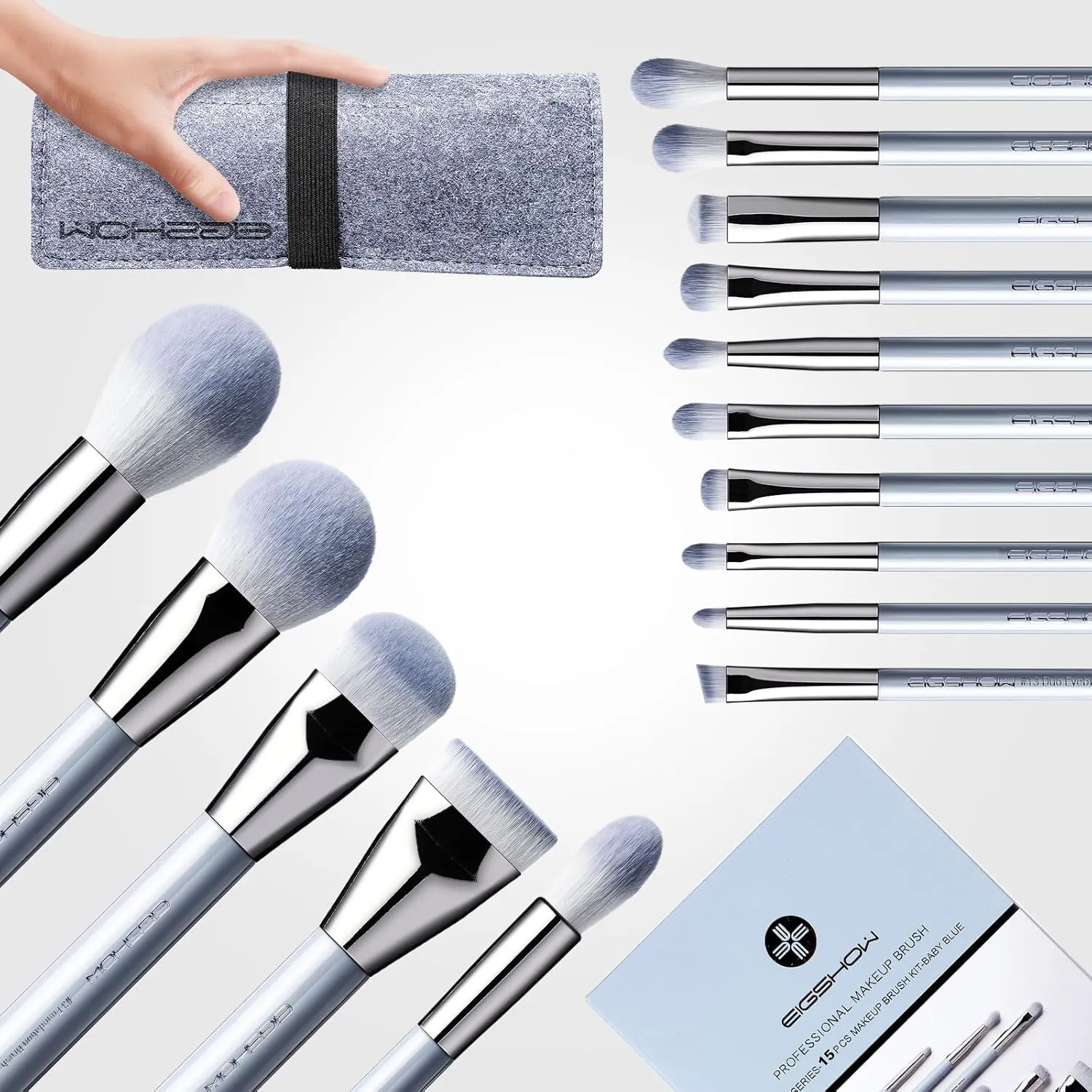 Makeup Brushes, EIGSHOW 15pcs Professional Makeup Brush Set Premium Synthetic Kabuki Brush Foundation Contour Concealers Blush Eye Shadow Brush Kit With Case, Guide Best Gift for Women, Travel Set