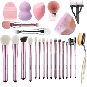 Makeup Brushes Set All Natural Goat Hair Makeup Brushes Quality Full Face Makeup Brush Sets Kits Oval Makeup Brush Flat Top Kabuki Foundations Brushes Purple