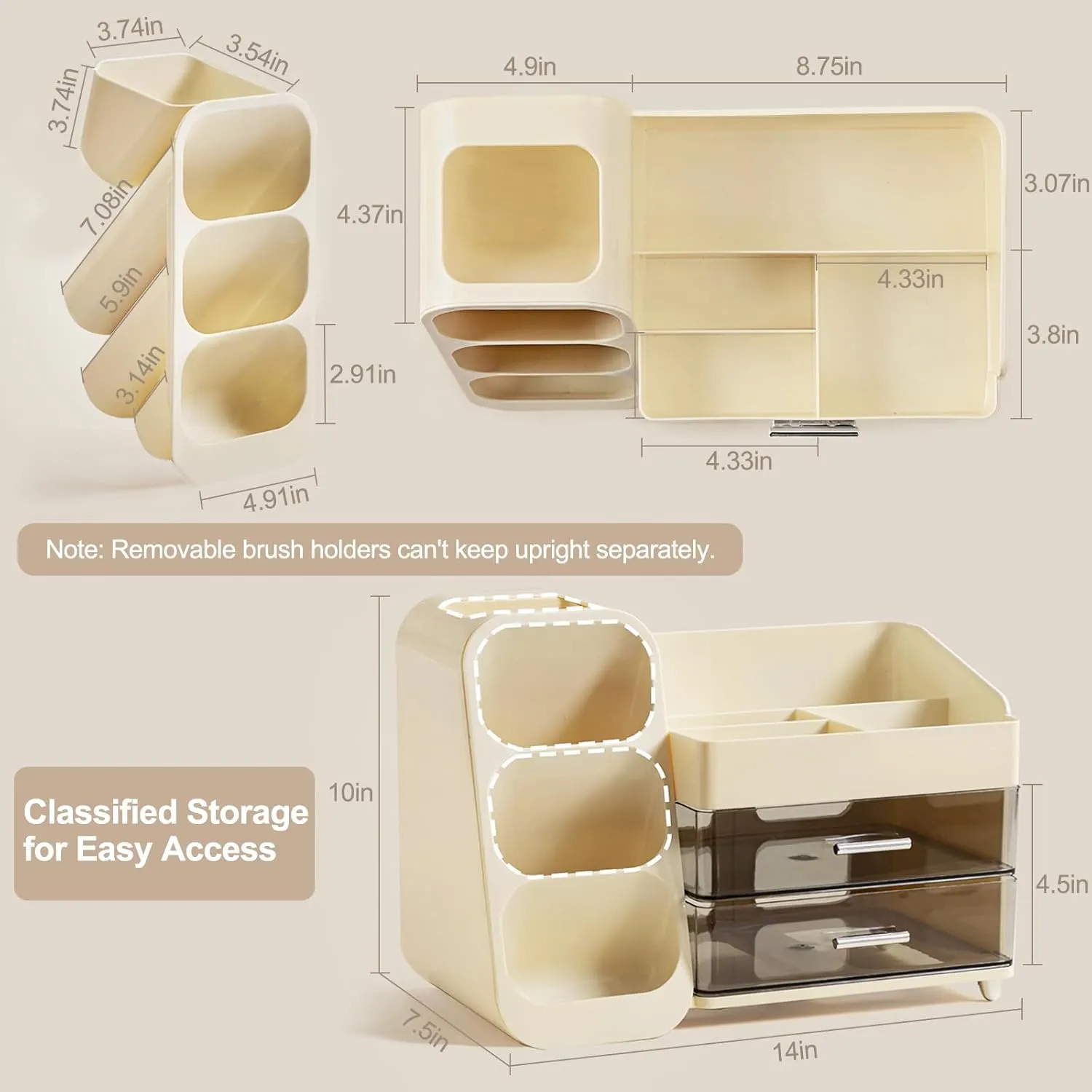 Makeup Organizer with Drawer for Vanity, Large Make up Organizer with Brush Holder for Dresser, Bathroom Countertop Storage Skin Care Organizer for Eyeshadow Lotion Lipstick Perfume Nail Polish Cream