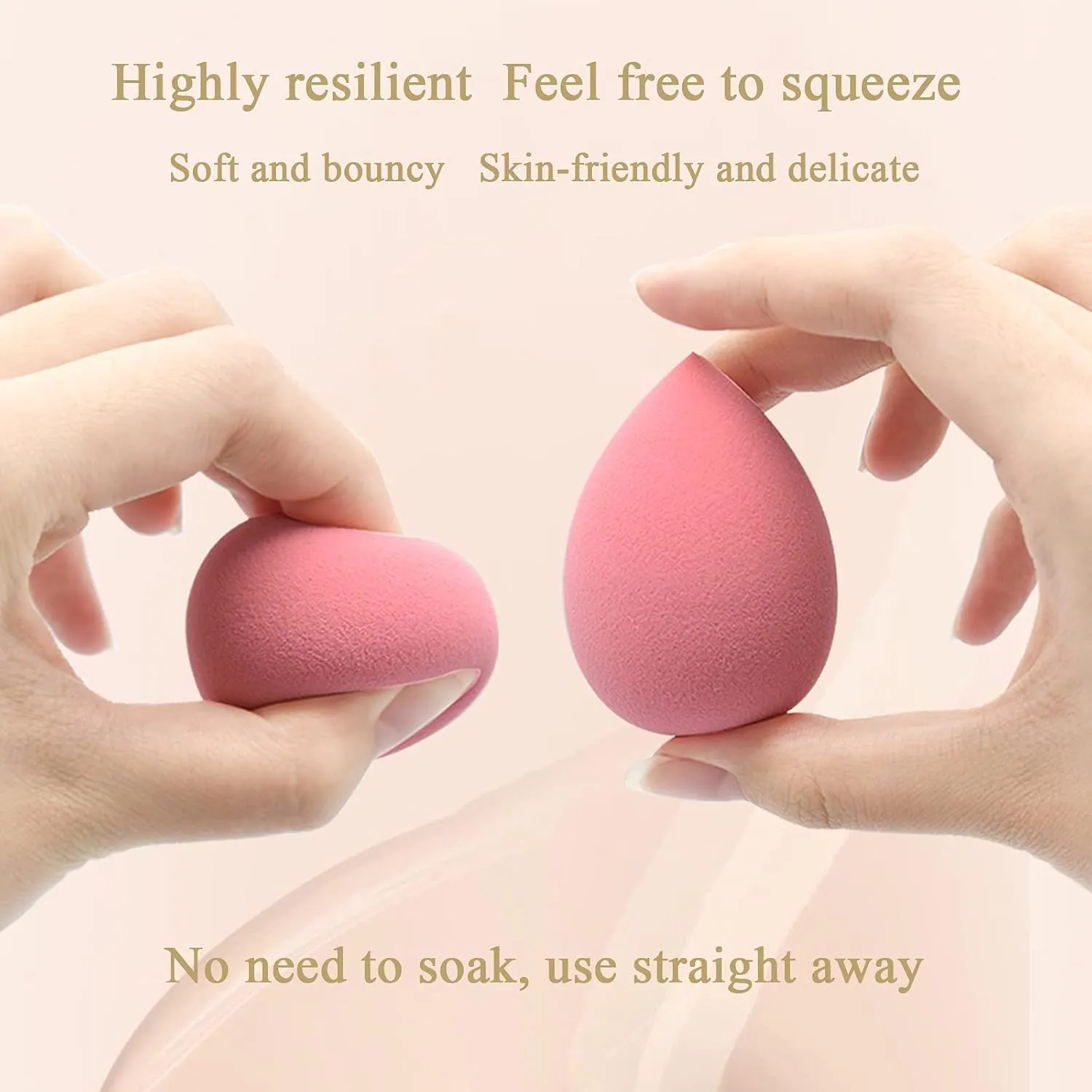 Makeup Sponge Foundation Blending Beauty Sponge, Multi-shapeSoft Puff, Dry & Wet Use with Sponge Holder Set, Sensitive and All Skin Types (Gourd, Pink)