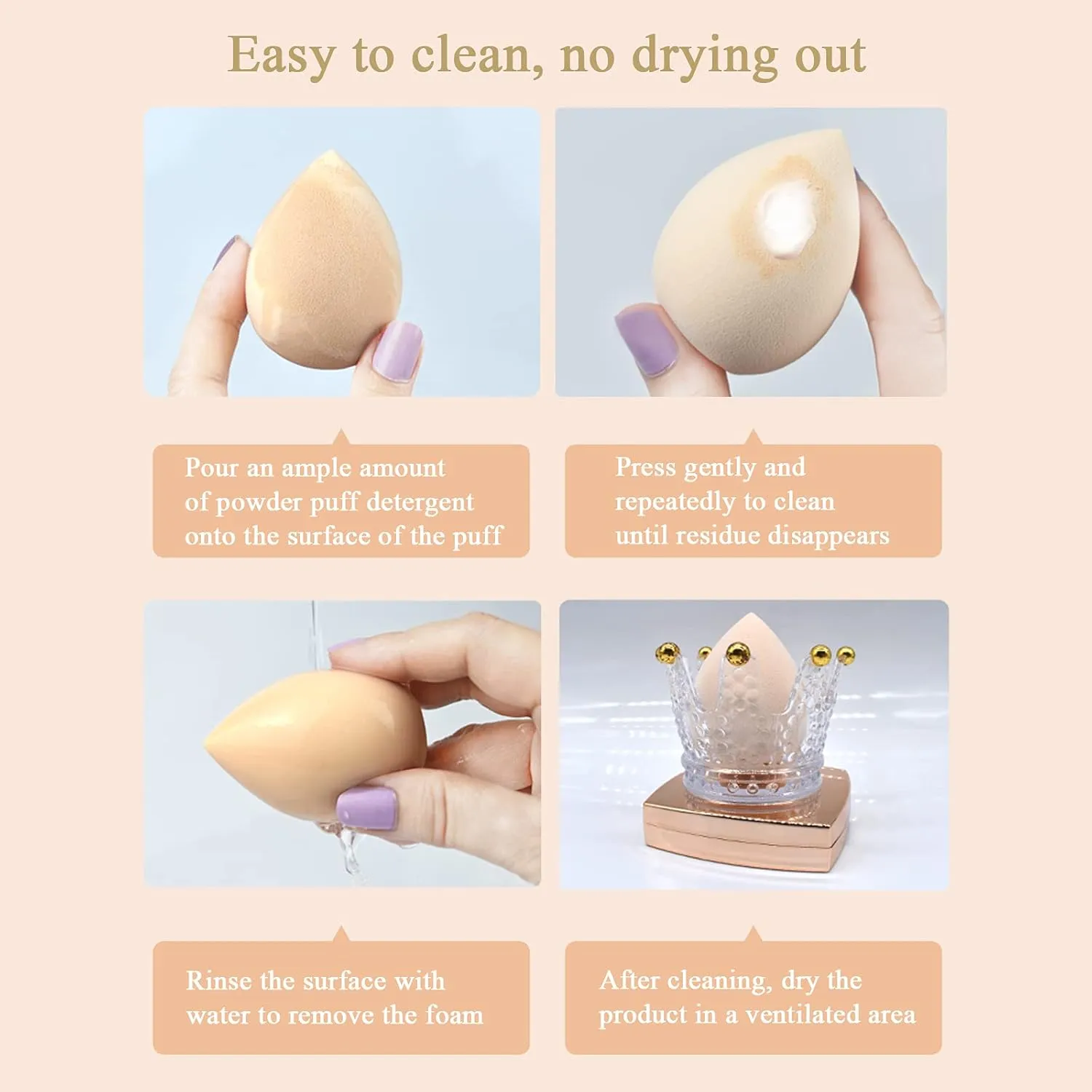 Makeup Sponge Foundation Blending Beauty Sponge, Multi-shapeSoft Puff, Dry & Wet Use with Sponge Holder Set, Sensitive and All Skin Types (Gourd, Pink)