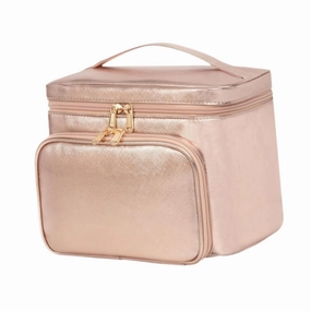 Makeup Bag Makeup Brush Organiser Multifunction Water Resistant Cosmetic Case Makeup Organizer for Lipstick Travel Essentials, Pink Gold